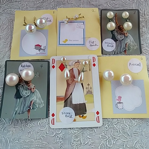 Vintage Jewelry - 6 PAIRS OF VINTAGE FAUX PEARL EARRINGS